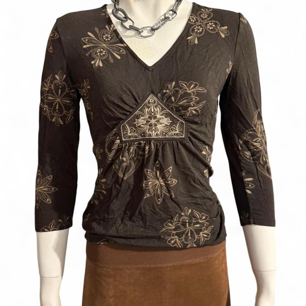Y2K Fairy Boho whimsigoth Babydoll Brown floral V-neck top